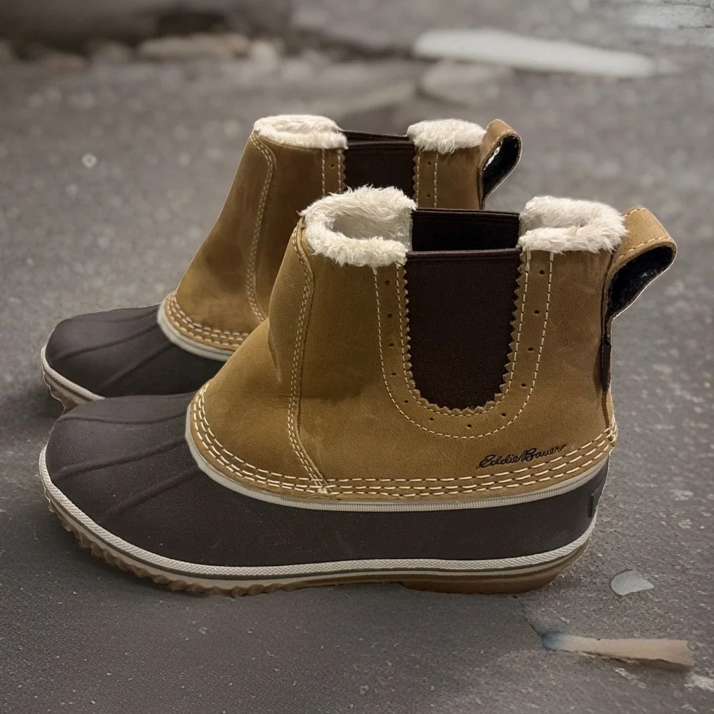 Eddie Bauer Hunt Pac Tan Brown Leather Waterproof Shearling Lined Duck Boot 8.5M